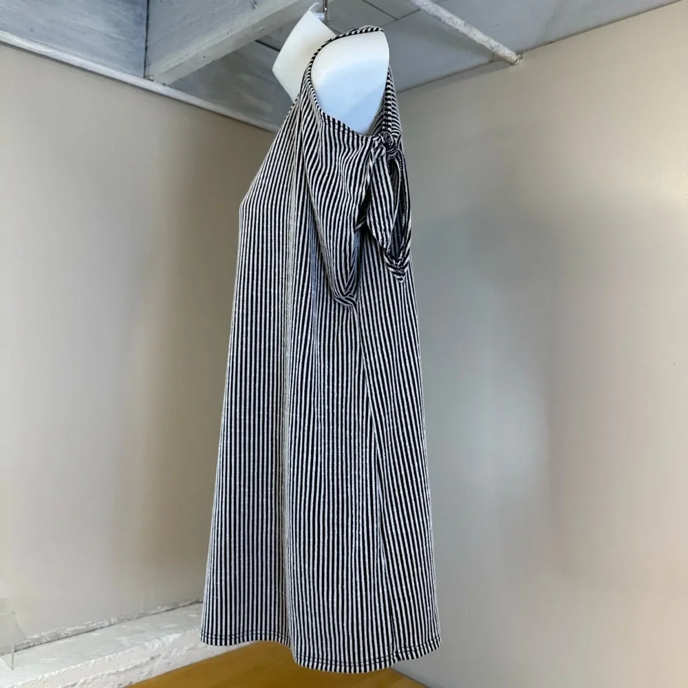 Ava James Womens Top Large Blue/white Striped Cold Shoulder - Picture 4 of 8